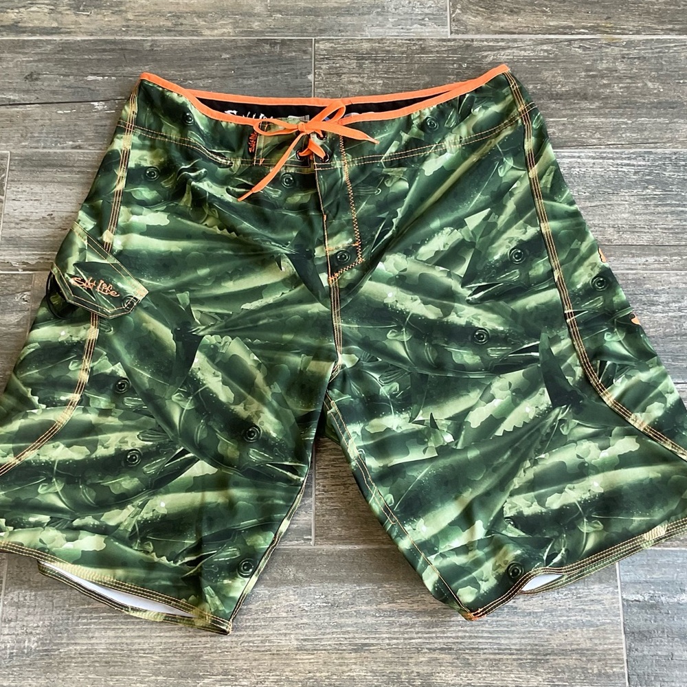 Men's Green Fish Print Swim Shorts